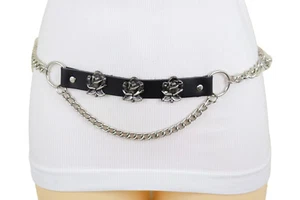 Women Silver Metal Chain Belt Hip High Waist Rose Flower Charms XS S M L XL XXL - Picture 1 of 24