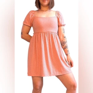 NWT Speechless Women’s Pink Eyelet Puff Sleeve Elastic Waist Mini Dress- Size XS - Picture 1 of 9