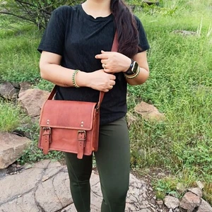 Bandolera de cuero genuino de 9 pulgadas Cartera Cartera Cartera Bolso de mano Mensajero Eslinga - Imagen 1 de 12