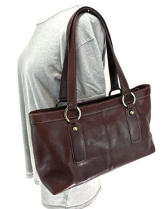 Vtg NORDSTROM Brown Leather EAST WEST Tote Shoulder Bag Purse Handbag NICE - Picture 1 of 12