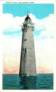 1920er MA Postkarte Minot's Light Boston Mass Leuchtturm New England Minot - Bild 1 von 2