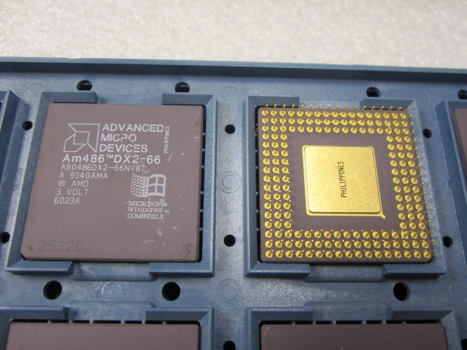 Vintage AMD Am486DX2-66 Ceramic Gold CPU Processor A80486DX2-66NV8T Made in 1995 - Image 1 of 1