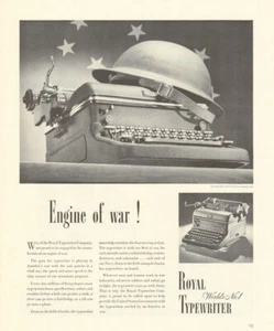 Royal Schreibmaschine - World's No.1 - Engine of War! Reklame 1942 alter Vintage Druck - Bild 1 von 1