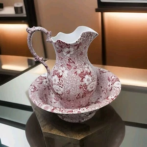 Spode Archive Collection Pink Primula' Extra Large Pitcher Jug And Washing Bowl - Picture 1 of 9
