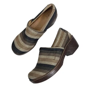 Zapatos Born Zuecos Talla 11 Rayas Marrón Negro 2" Tacón Bloque Mujer - Imagen 1 de 9