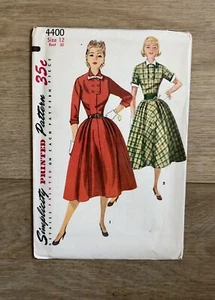 Abito vintage anni '50 modello di cucito semplicità 4400 polsini colletto staccabili fiocco 12 30 - Foto 1 di 2