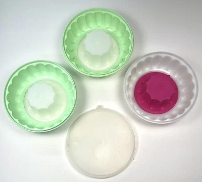 Lot 3 TUPPERWARE 9" Jell-O Mold Green (2) 1201-11 Hot Pink (1) 1201-21 +Lid READ - Image 1 of 4