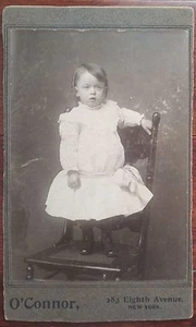 Vintage Cabinet Portrait Photo Young Girl Toddler Standing on Chair New York NY - Imagen 1 de 2