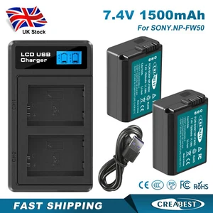 2x NP-FW50 Battery+ Charger For Sony Alpha a5100 a6400 a6500 SLT-A35 A37 A55V - Picture 1 of 13