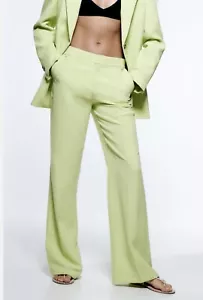Zara Light Lime Green Professional Bright Business Casual Suit Slacks Pants Sz M - Picture 1 of 4