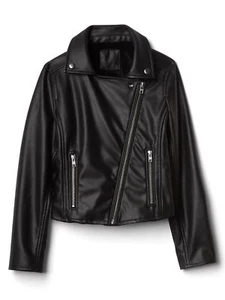 GAP Kids Faux Leather Moto Biker Jacket Black Fur Lined Warm XS 4 5 NWT $78 - Picture 1 of 4