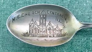 Estate Sterling Silver Souvenir Spoon M E Church Centralia  Illinois 5.50” - Picture 1 of 5