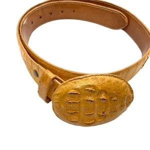 El General Caiman Belt Vintage Men's Retro Mustard Yellow Leather Ridged Buckle - Picture 1 of 12