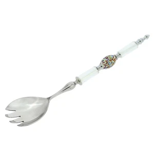 GlassOfVenice Italian Murano Glass Salad Fork - Silver White Confetti - Picture 1 of 5