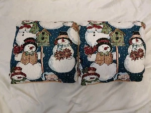 Riverdale Tapestry Throw Pillows Snowman Christmas Vintage  Set Of 2 - Picture 1 of 8