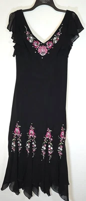 Vestido midi forrado bordado floral negro talla 16 S.L Fashions para mujer Foto 1 de 4