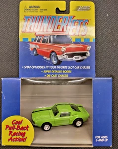 Johnny Lightning ThunderJet Mustang GREEN Pull Back Cars HO NEW PM2-24 - Picture 1 of 2