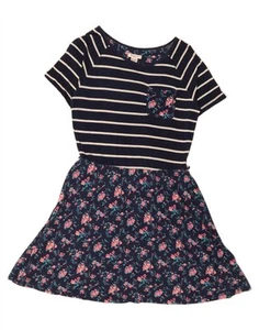 FOREVER 21 Girls A-Line Dress 13-14 Years Navy Blue Floral Cotton Nautical BK33 - Picture 1 of 3
