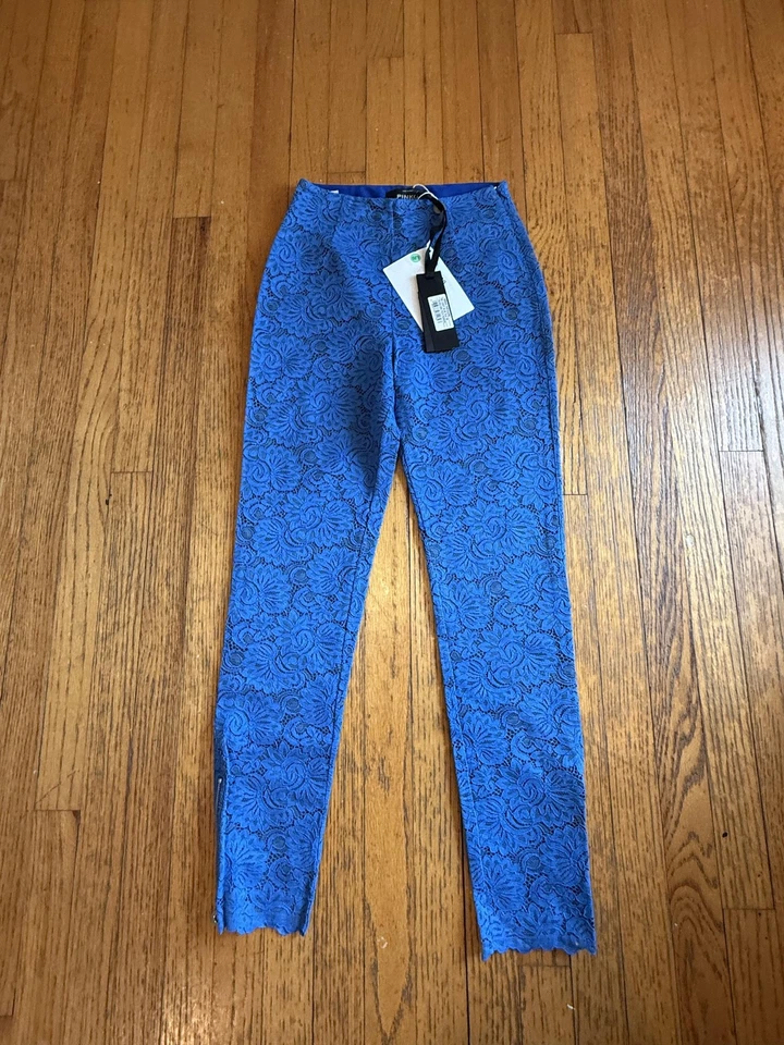 Pantalones Pinko Mujer 38 Azul Claro Encaje Ajustado Recortado Italia Dogo Pizzo Rebrode Cremallera Foto 1 de 4