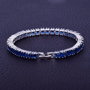 6MM Princess Cut Lab Created Blue Sapphire 14K White Gold Plated Tennis Bracelet - Picture 1 of 8