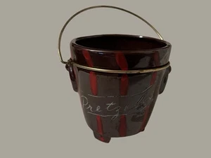 "Cubo de vajilla de cerámica pretzel MCM de colección con mango de alambre 4,25"" de alto 3,75"" de diámetro" - Imagen 1 de 13