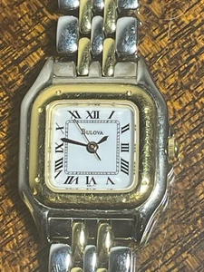 Womens Bulova Watch quartz T6 Japan metal bezel stainless steel  Two Tone Square - Picture 1 of 15