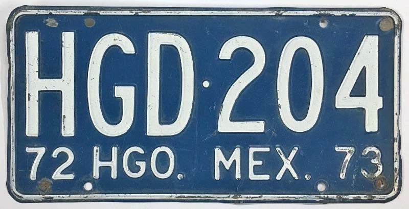Vintage Hidalgo Mexico 1972 1973 License Plate HGD 204 - Image 1 of 1