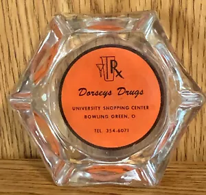 Vintage Werbung Glas Aschenbecher 4" DORSEYS DROGEN Bowling grün OH Ohio - Bild 1 von 8