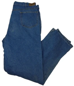 LL Bean Mens Size 38 x 34 Blue Denim Flannel Jeans Pants Plaid Tartan - Picture 1 of 5
