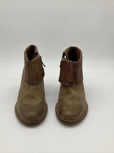 Women's low fold-over tan leather side zip bootie by J shoes size 8.5 - Picture 1 of 9