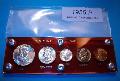 1955 MINT SILVER SET of U.S. COINS LUSTROUS BRILLIANT UNCIRCULATED NICE! Cover