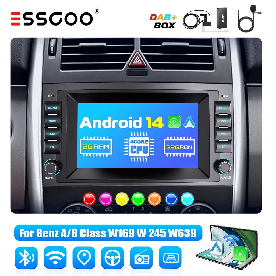 Autoradio 2+64G Android 14 Carplay DAB+ GPS Für Mercedes Benz A/B-Klasse - Bild 1 von 4