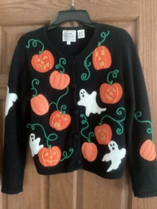 Emma Tricot New York Women's Vintage Halloween Theme Cardigan Sweater Sz. S - Picture 1 of 10