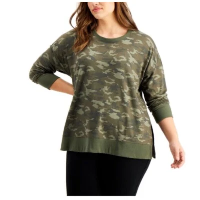 allbrand365 designer Ideology Womens Large Camo Print Sweatshirt Emerald Green - Image 1 of 4