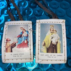vintage scapular 1950s 17.5”  St Simon Stock, Our Lady Of Mt Carmel, Pray For Us - Picture 1 of 4