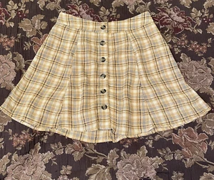 American Eagle Plaid Button Mini Skirt S Yellow Preppy Academia Grunge Skater - Picture 1 of 6