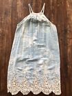 Moon Lace Dress Womens Baby Blue  Ivory Embroidered Floral Sheath Midi M