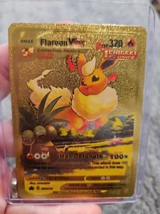 Flareon Vmax Gold Foil Fan Art Vinyl Textured Collector Card SWSH180 - Picture 1 of 5