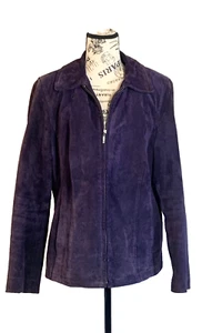 Style & Co. Purple Suede Coat Jacket Full Zip Side Pockets Medium - Picture 1 of 2