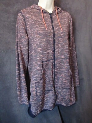 Bench Navy Mauve Pink Nubby Textured Long Length Zip Up Hoodie Jacket Sweater M - Image 1 of 4