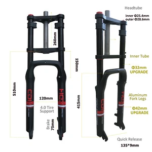 4.0" Fat Tire Fork for 20"/26" Bike, Suspension Fork 4.0 inch Bicycle/E-Bike - Picture 1 of 29
