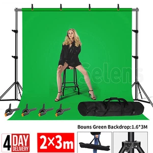 2× 3M Heavy Duty Photo Backdrop Stand Kit Green Screen Background 4 Clamp Studio - Picture 1 of 17