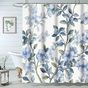 Shower Curtain Blue Floral Shower Curtains for Bathroom Fabric Vine Print Des... - Picture 1 of 7