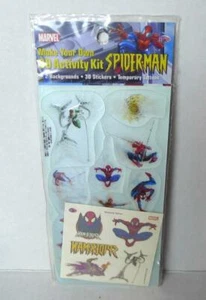 SpiderMan 3D Activity Kit 2 Hintergründe 3D Aufkleber Fake Tattoos Marvel 2004 - Bild 1 von 5