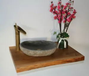 Waschtischplatte Waschtischkonsole Eiche Holzplatte Aufsatzbecken Baumkante Holz - Bild 1 von 8