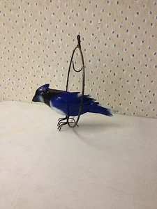 New Recycled Metal Blue Jay On Ring Yard Art-home decor-bird - Picture 1 of 2