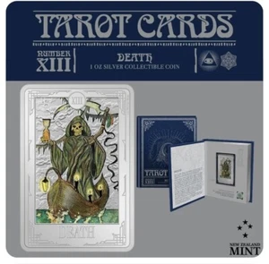 2023 Carte dei Tarocchi Niue DEATH XIII 1 oz argento colorato barra monete prova 2000 realizzata - Foto 1 di 14