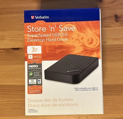 Verbatim 3TB Store ‘n’ Save Desktop Hard Drive USB 3.0 Black Diamond - Sealed - Image 1 of 4