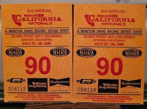 NHRA Ticket Stubs 1990 California Nationals Cover