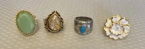 Lote De Colección 4 Anillos Bisutería Sin Firmar Esmalte Camelia Imitación Turquesa Jade - Imagen 1 de 16